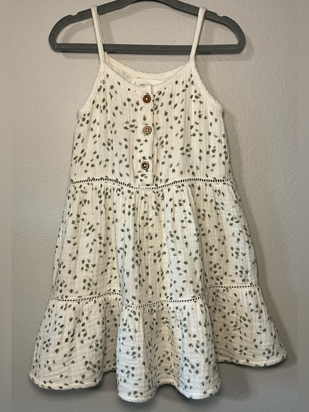 Girls' Cream Tiered Sundress with Green Details